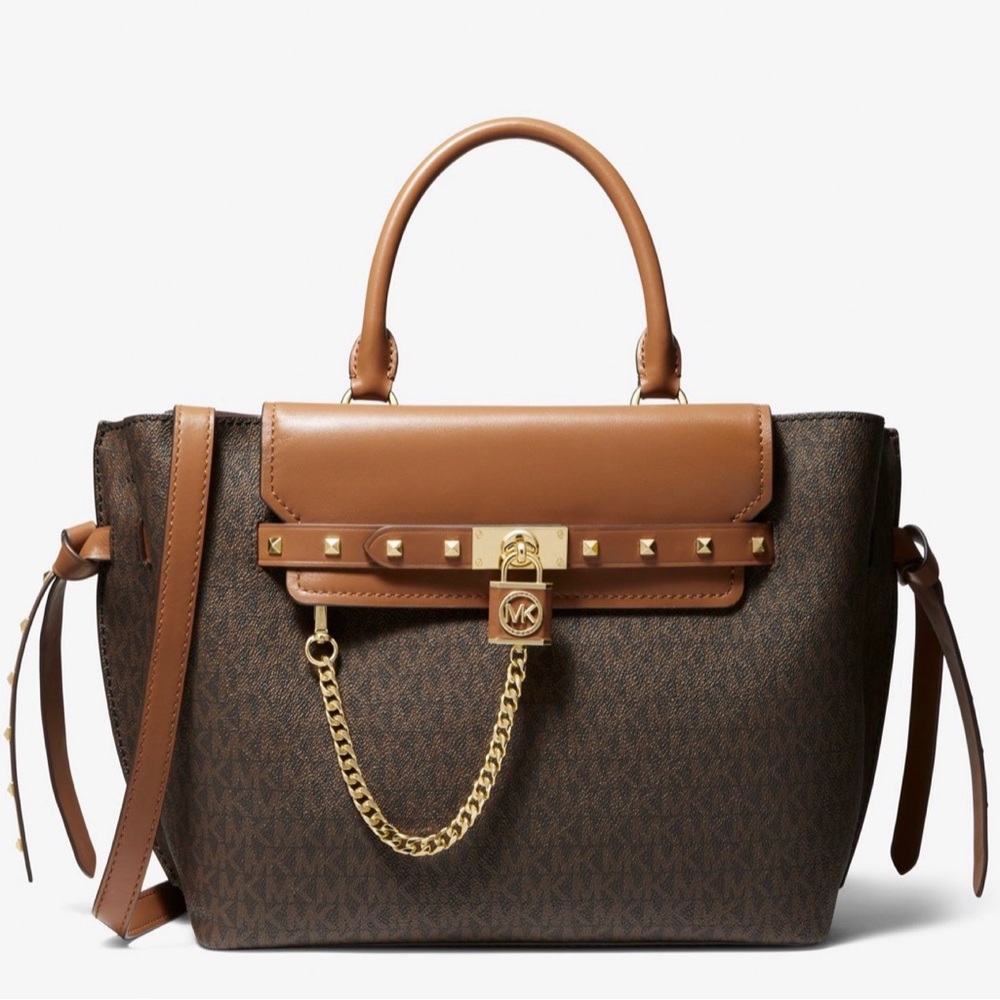 NWT MICHAEL KORS HAMILTON LEGACY LARGE STUDDED LOGO BELTED SATCHEL